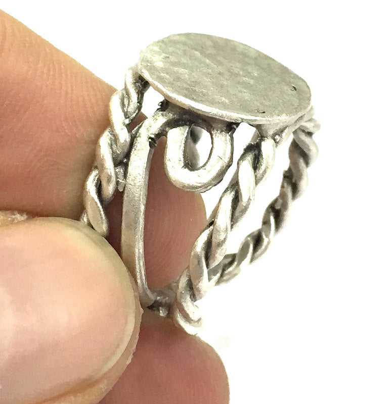 Adjustable Ring Blank, (15mm blank ) Antique Silver Plated Brass G5025