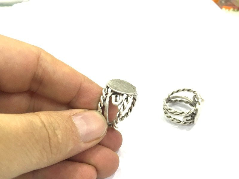 Adjustable Ring Blank, (15mm blank ) Antique Silver Plated Brass G5025