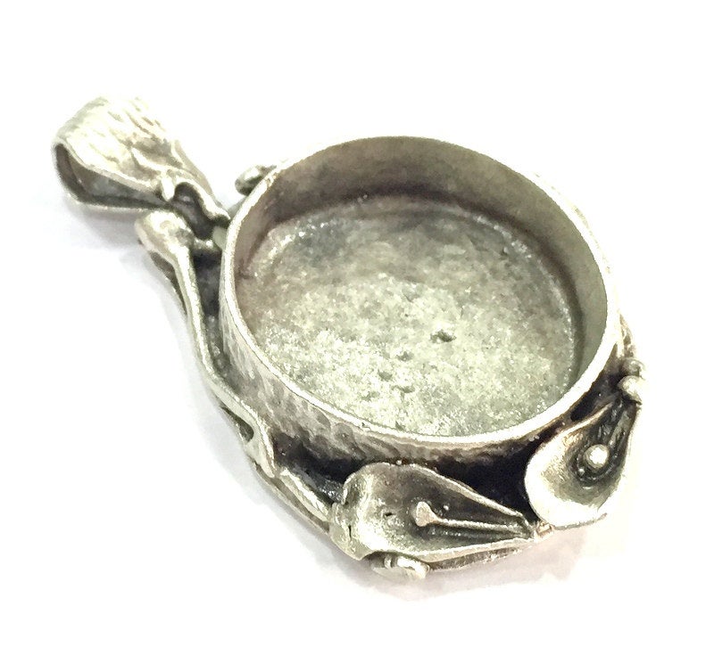 Antique Silver Plated Brass  Mountings , Blanks ( 24 mm blank) G5032