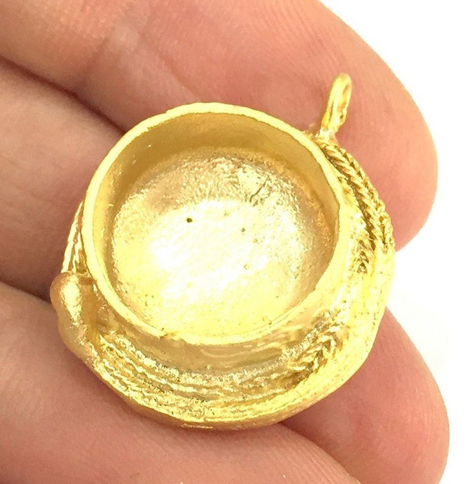 Gold Pendant Blank Base Setting Necklace Blank Mountings Gold Plated Brass    (16 mm blank) G5045