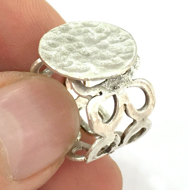 Adjustable Ring Blank, (15mm blank ) Antique Silver Plated Brass G5008