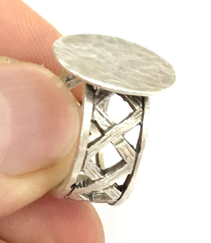 Adjustable Ring Blank, (15mm blank ) Antique Silver Plated Brass G5010