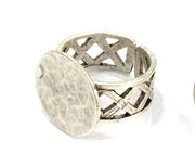 Adjustable Ring Blank, (15mm blank ) Antique Silver Plated Brass G5010
