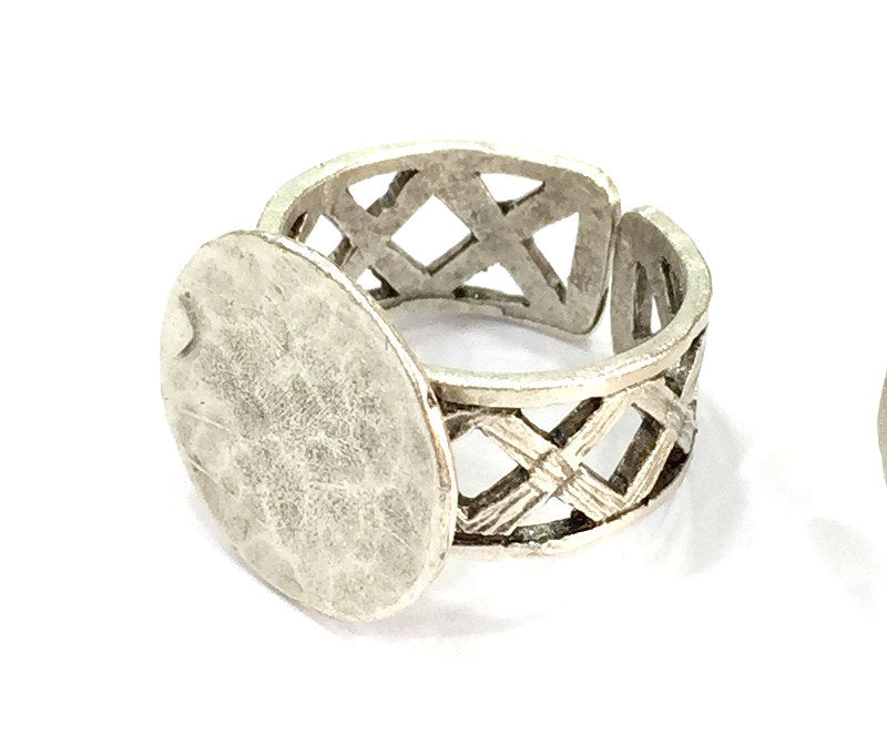 Adjustable Ring Blank, (15mm blank ) Antique Silver Plated Brass G5010