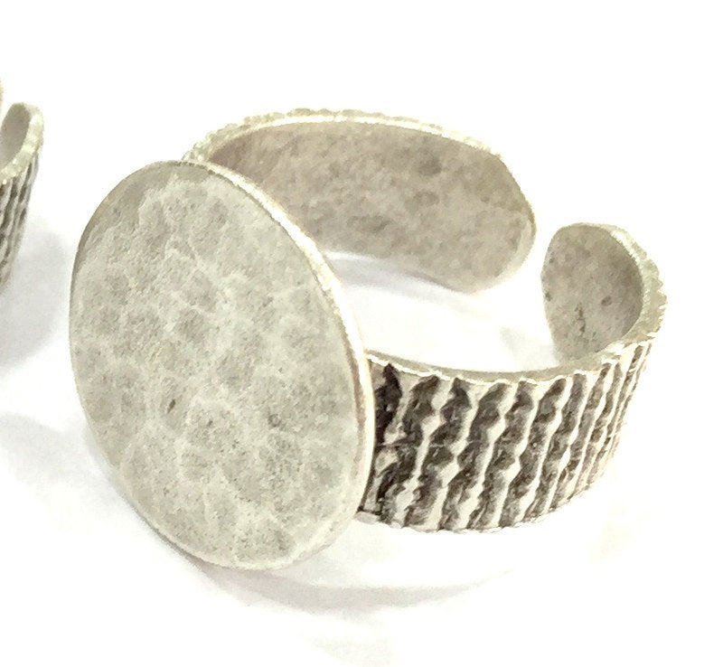 Adjustable Ring Blank, (15mm blank ) Antique Silver Plated Brass G5014