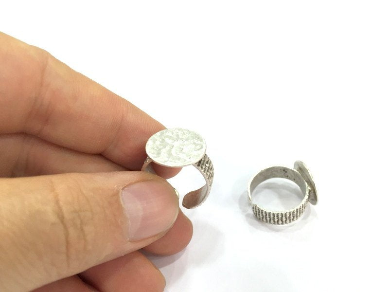 Adjustable Ring Blank, (15mm blank ) Antique Silver Plated Brass G5014