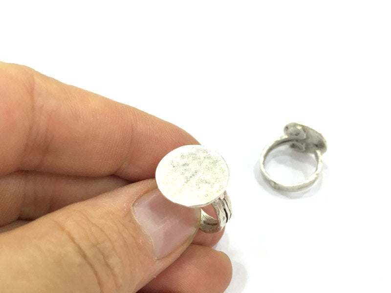 Adjustable Ring Blank, (15mm blank ) Antique Silver Plated Brass G5017