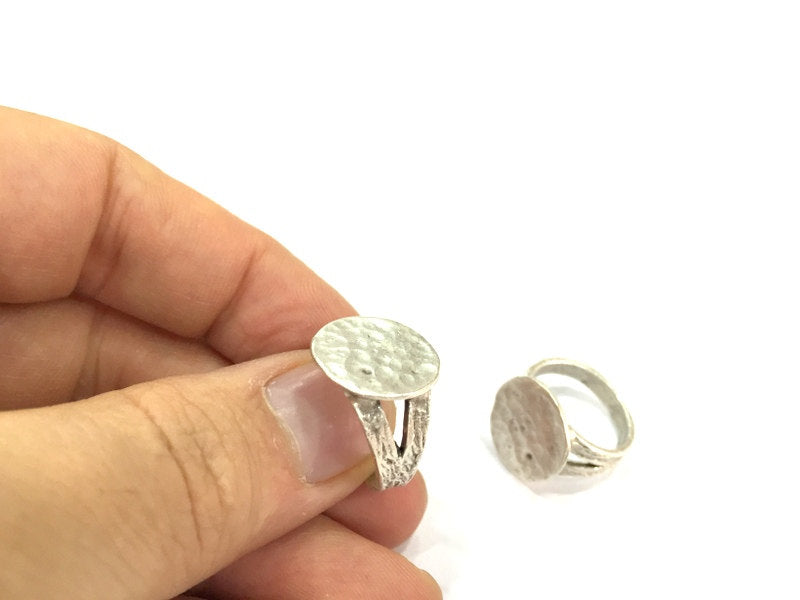 Adjustable Ring Blank, (15mm blank ) Antique Silver Plated Brass G5018