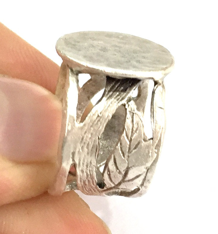 Adjustable Ring Blank, (15mm blank ) Antique Silver Plated Brass G5020