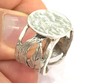 Adjustable Ring Blank, (15mm blank ) Antique Silver Plated Brass G5020