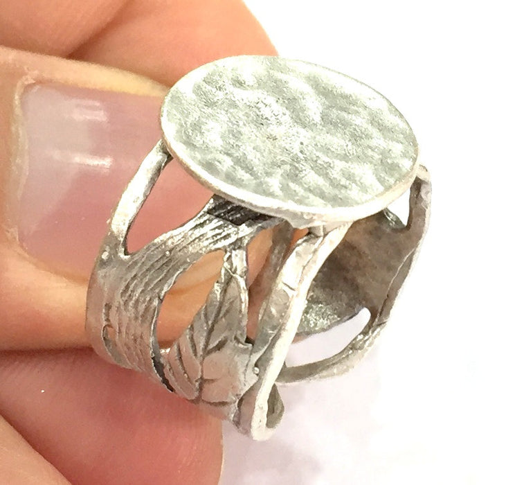 Adjustable Ring Blank, (15mm blank ) Antique Silver Plated Brass G5020