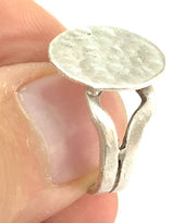 Adjustable Ring Blank, (15mm blank ) Antique Silver Plated Brass G5021