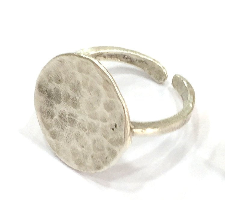 Adjustable Ring Blank, (15mm blank ) Antique Silver Plated Brass G5022