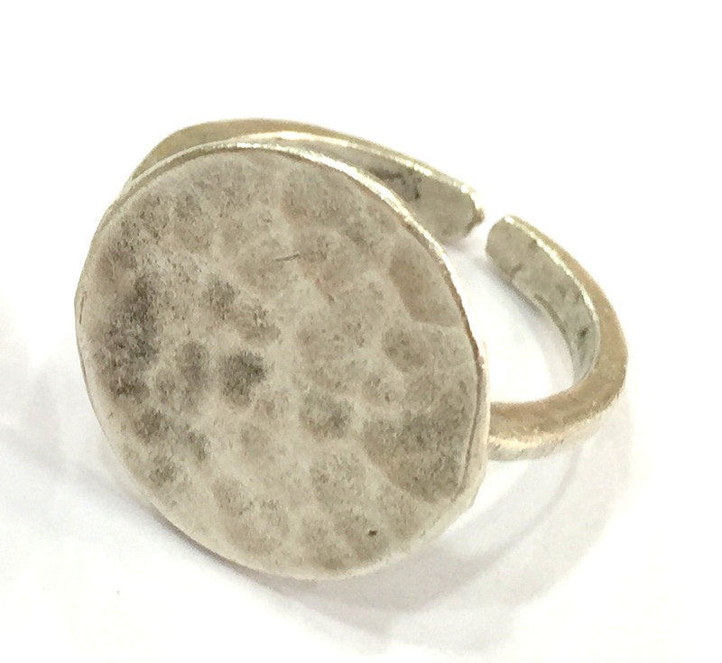 Adjustable Ring Blank, (15mm blank ) Antique Silver Plated Brass G5022