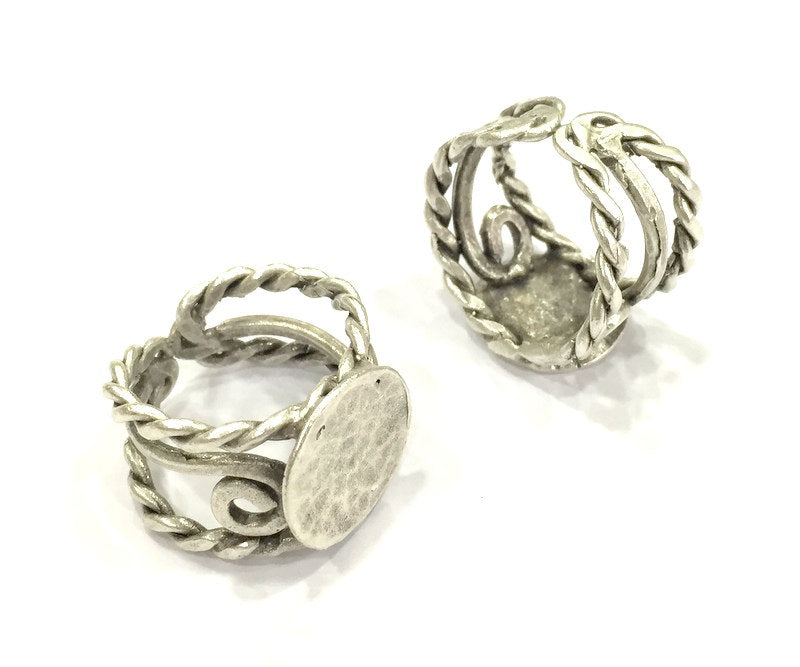 Adjustable Ring Blank, (15mm blank ) Antique Silver Plated Brass G5025