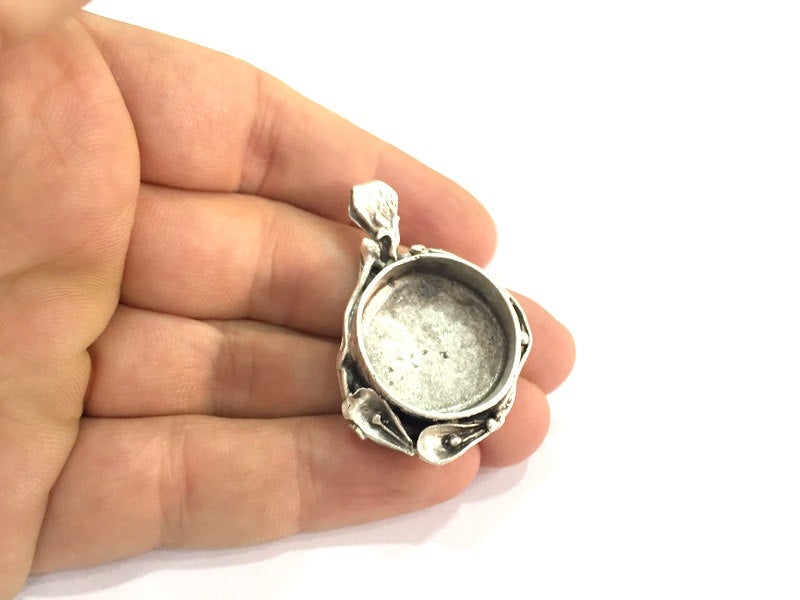 Antique Silver Plated Brass  Mountings , Blanks ( 24 mm blank) G5032