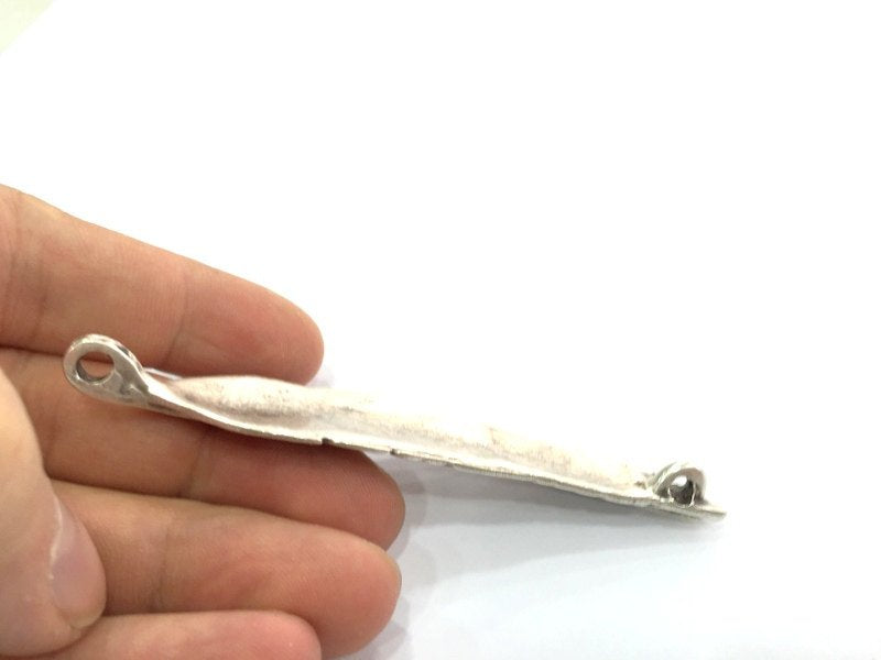 Large Feather Pendant (94x20mm) Antique Silver Plated Metal  G5056