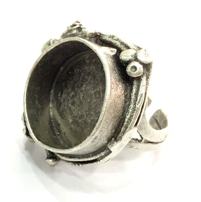 Adjustable Ring Blank, (20mm blank ) Antique Silver Plated Brass G5059
