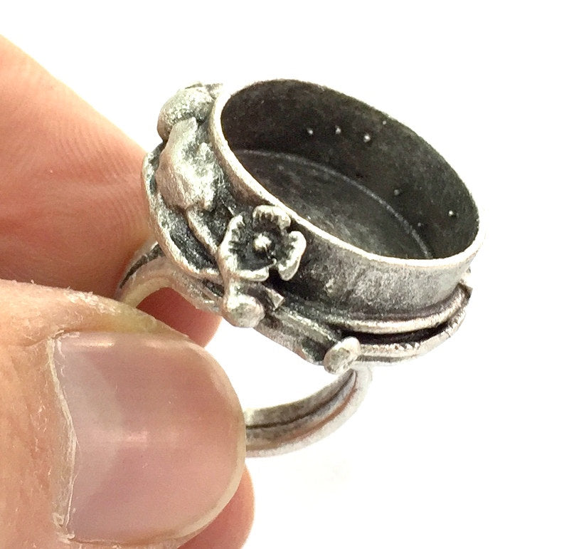 Adjustable Ring Blank, (20mm blank ) Antique Silver Plated Brass G5059