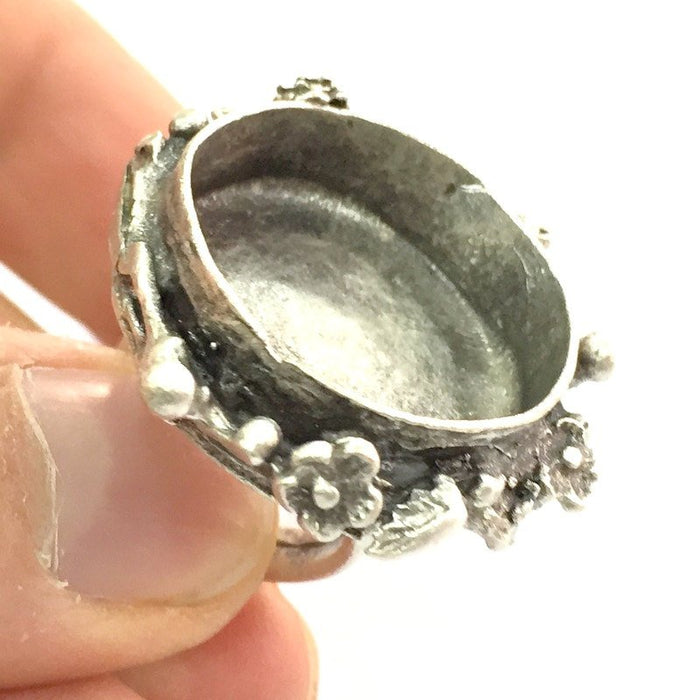 Ring Blank Base Bezel Setting Adjustable  Blank, (25mm blank ) Antique Silver Plated Brass G5060