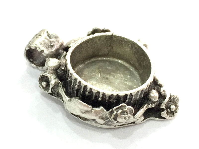 Silver Pendant Blank Antique Silver Plated Brass  Mountings , Blanks ( 15 mm blank) G5061