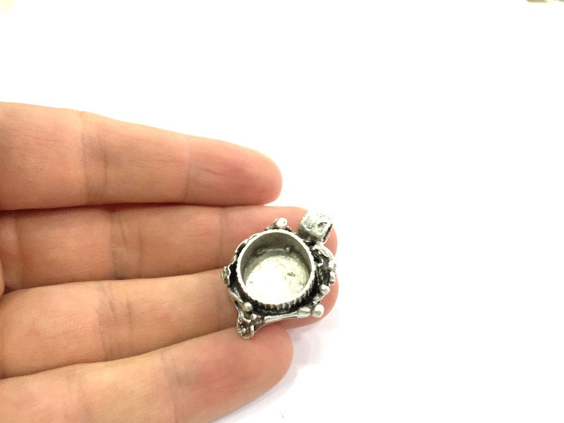 Silver Pendant Blank Antique Silver Plated Brass  Mountings , Blanks ( 15 mm blank) G5061