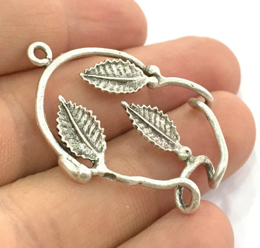 Antique Silver Plated Brass Leaf Charms  39x29 mm G5063