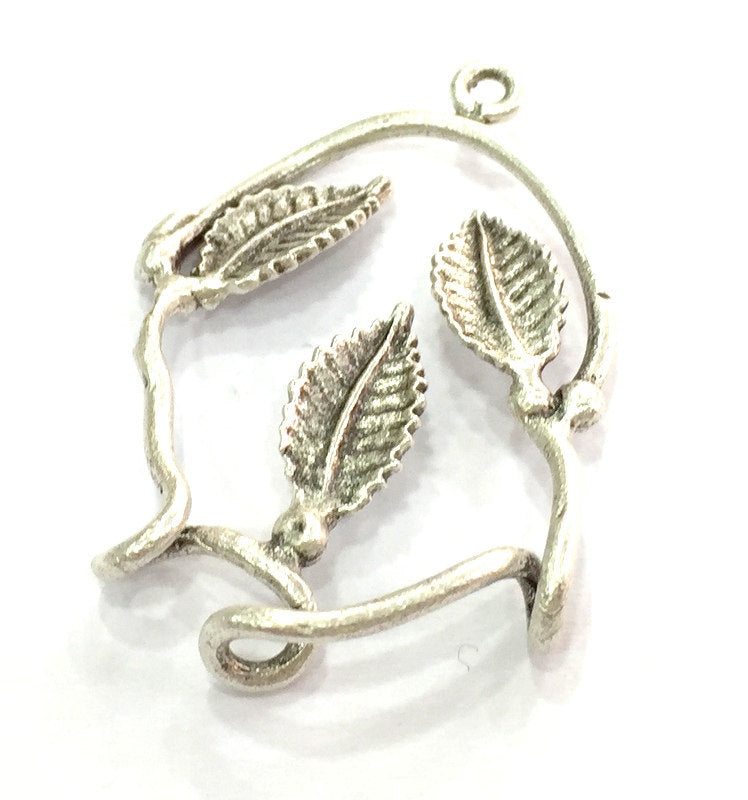 Antique Silver Plated Brass Leaf Charms  39x29 mm G5063