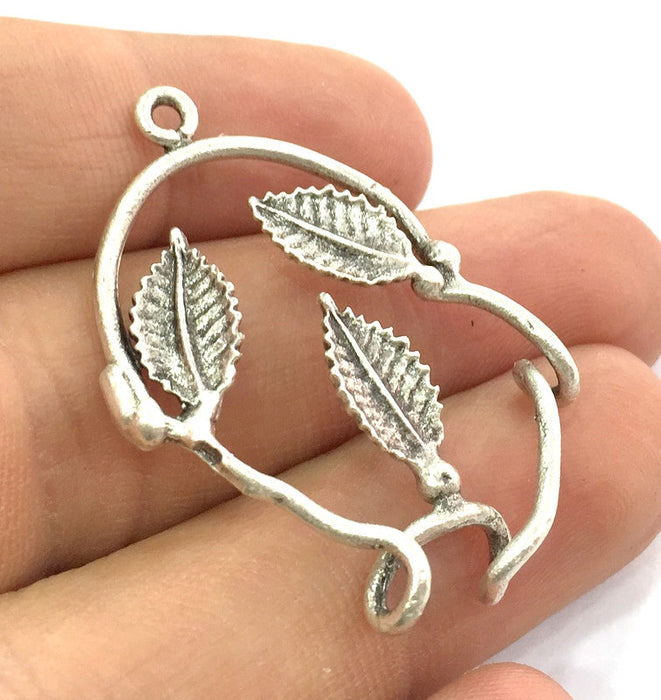 Antique Silver Plated Brass Leaf Charms  39x29 mm G5063