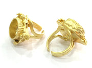 Gold Ring Blank Base Bezel Settings  Cabochon Base Mountings Adjustable  (16mm blank ) Gold Plated Brass G5065