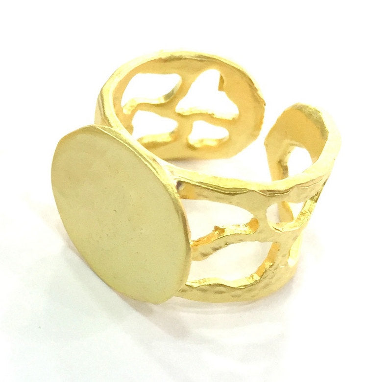 Adjustable Ring Blank, (15mm blank ) Gold Plated Brass G5076