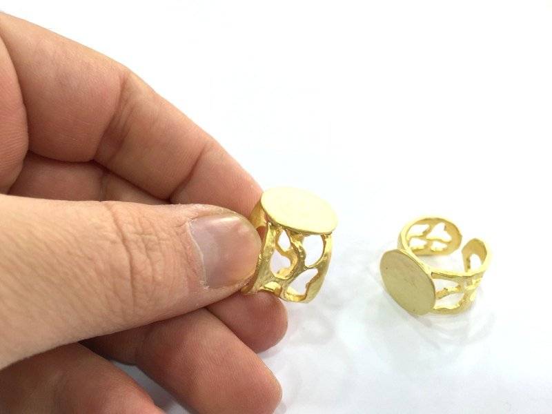 Adjustable Ring Blank, (15mm blank ) Gold Plated Brass G5076