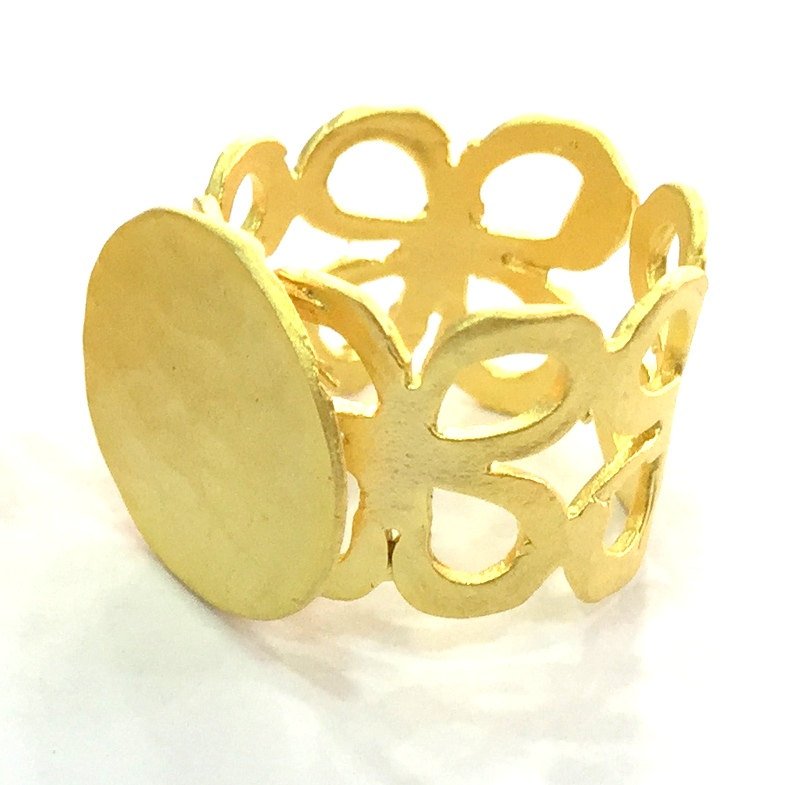 Ring Base Blank Adjustable Ring Blank, (15mm blank ) Gold Plated Brass G5077