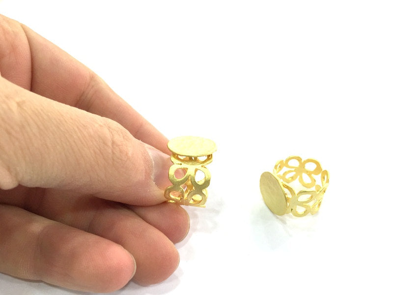 Ring Base Blank Adjustable Ring Blank, (15mm blank ) Gold Plated Brass G5077