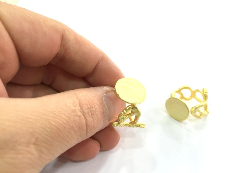 Adjustable Ring Blank, (15mm blank ) Gold Plated Brass G5083