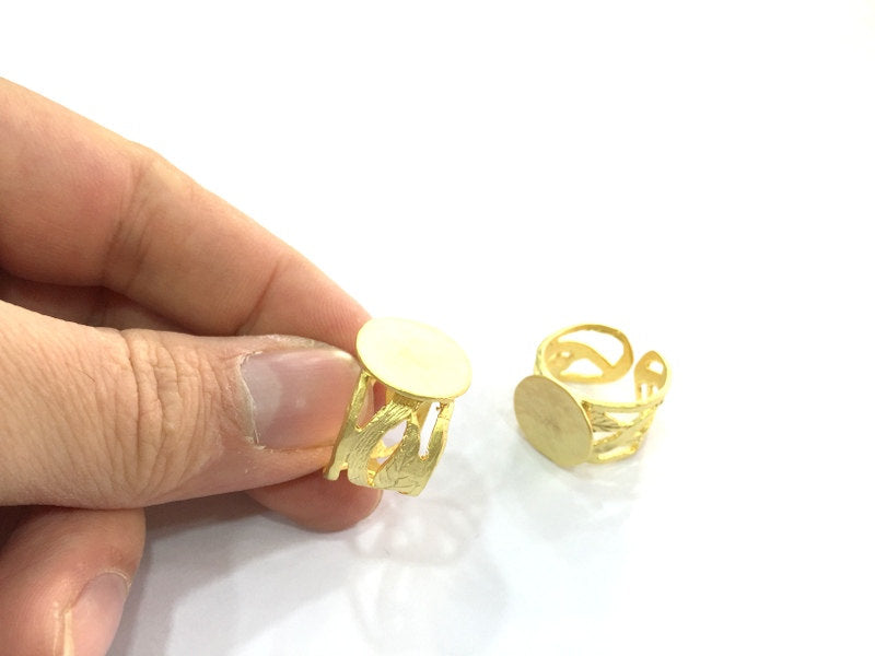 Adjustable Ring Blank, (15mm blank ) Gold Plated Brass G5088