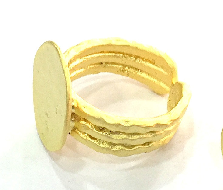 Gold Plated Ring Blank Ring Settings Ring Bezel Base Cabochon Mountings Adjustable (15mm blank ) Gold Plated Brass G5089