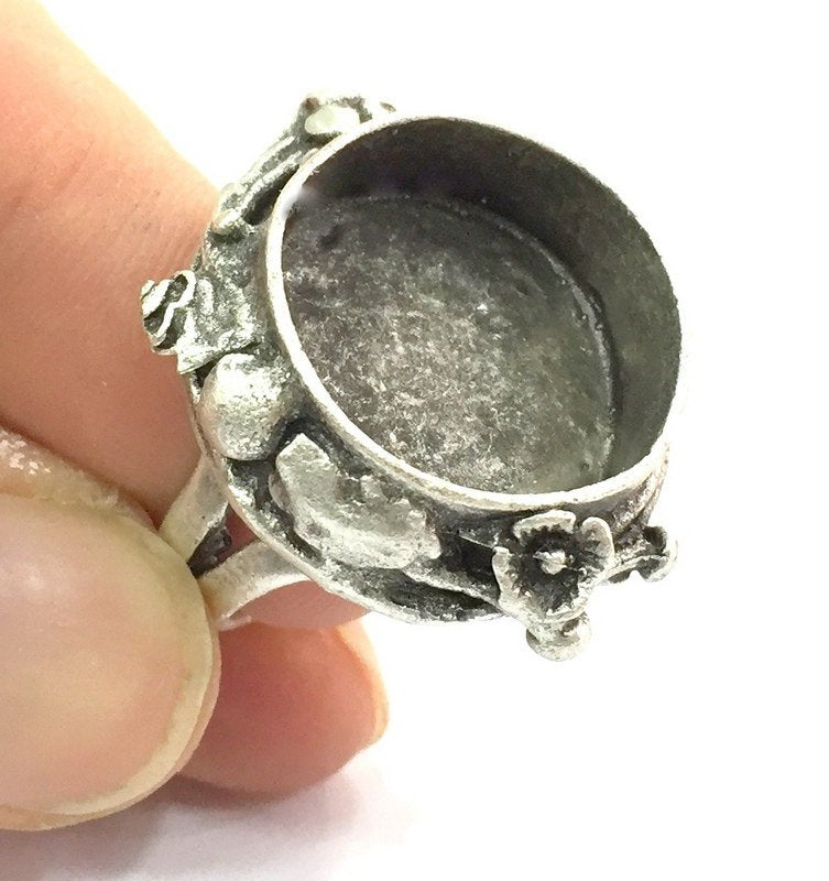 Adjustable Ring Blank, (20mm blank ) Antique Silver Plated Brass G5059