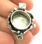 Silver Pendant Blank Antique Silver Plated Brass  Mountings , Blanks ( 15 mm blank) G5061