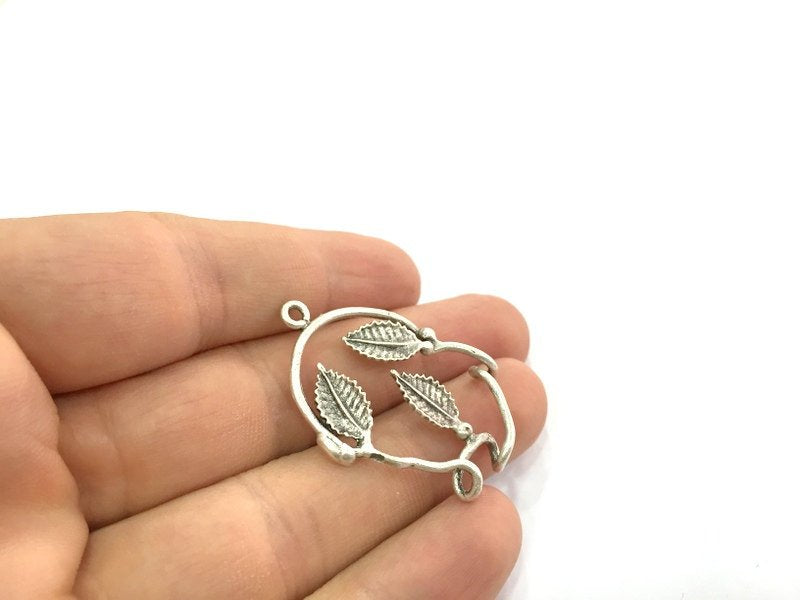 Antique Silver Plated Brass Leaf Charms  39x29 mm G5063