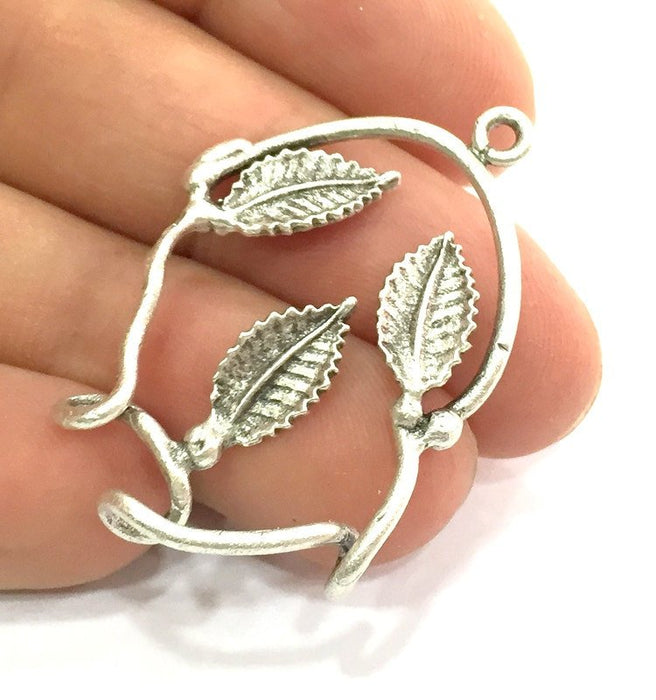 Antique Silver Plated Brass Leaf Charms  39x29 mm G5063