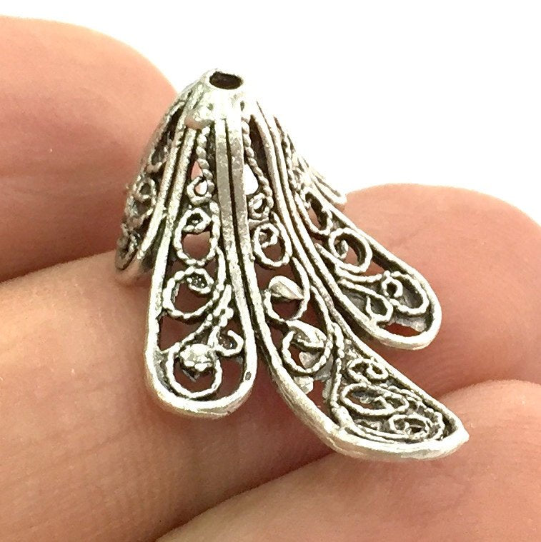 4 Cone Findings Antique Silver Plated Brass Cones , Findings (25x17 mm) G5064