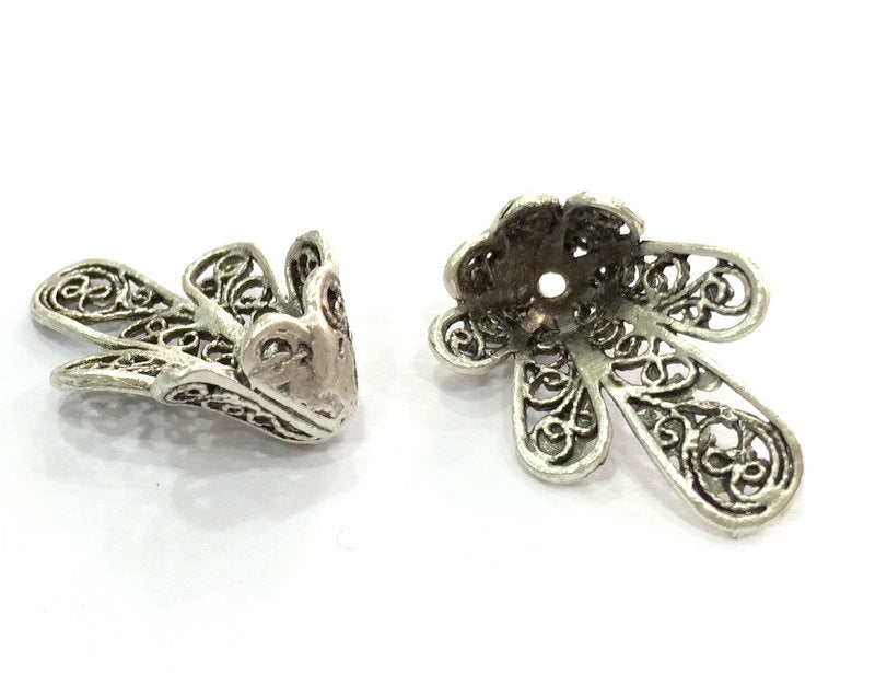 4 Cone Findings Antique Silver Plated Brass Cones , Findings (25x17 mm) G5064