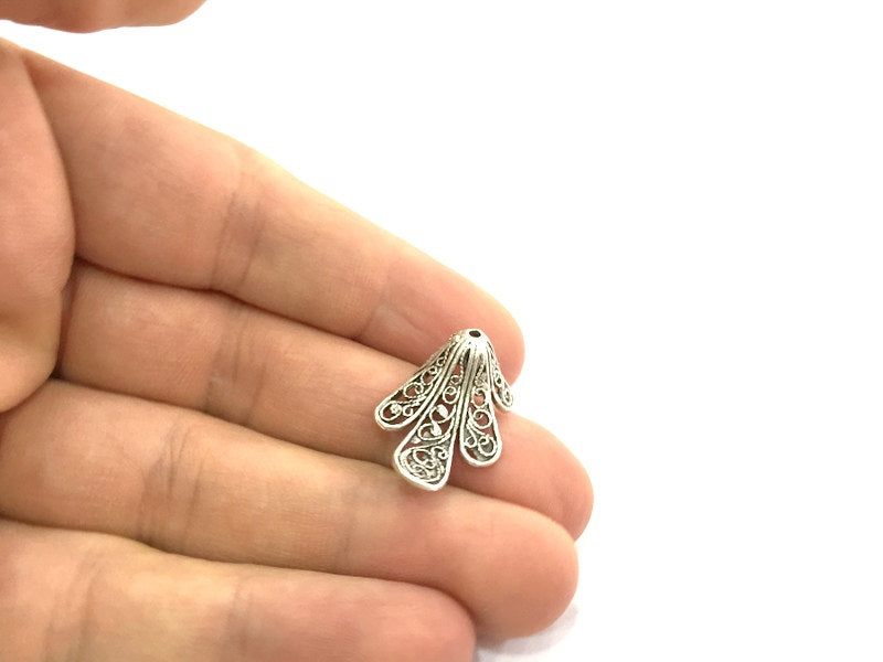 4 Cone Findings Antique Silver Plated Brass Cones , Findings (25x17 mm) G5064