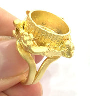 Gold Ring Blank Base Bezel Settings  Cabochon Base Mountings Adjustable  (16mm blank ) Gold Plated Brass G5065