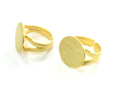Ring Settings Adjustable Gold Ring Blank, (15mm blank ) Gold Plated Brass G5075