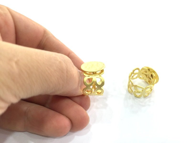 Ring Base Blank Adjustable Ring Blank, (15mm blank ) Gold Plated Brass G5077