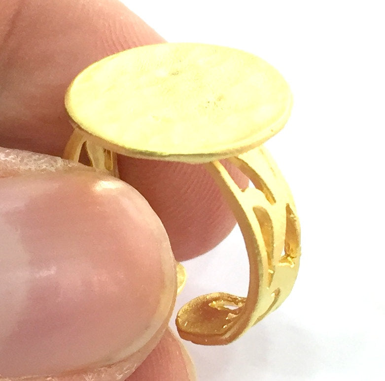Adjustable Ring Blank, (15mm blank ) Gold Plated Brass G5080
