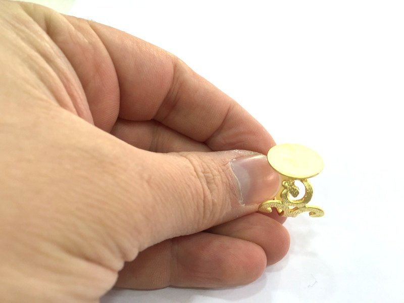 Adjustable Ring Blank, (15mm blank ) Gold Plated Brass G5081