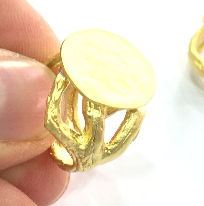 Adjustable Ring Blank, (15mm blank ) Gold Plated Brass G5082
